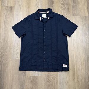 Scotch & Soda Shirt Mens Medium Blue Short Sleeve Button Front Linen Blend Camp